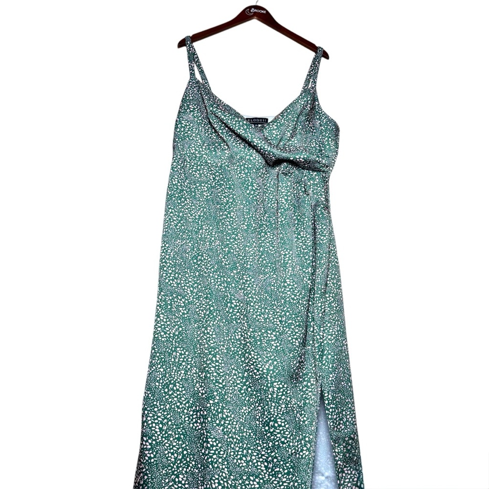 ELOQUII Cowl Neck Patterned Slip Maxi Dress with Slit, Size 16